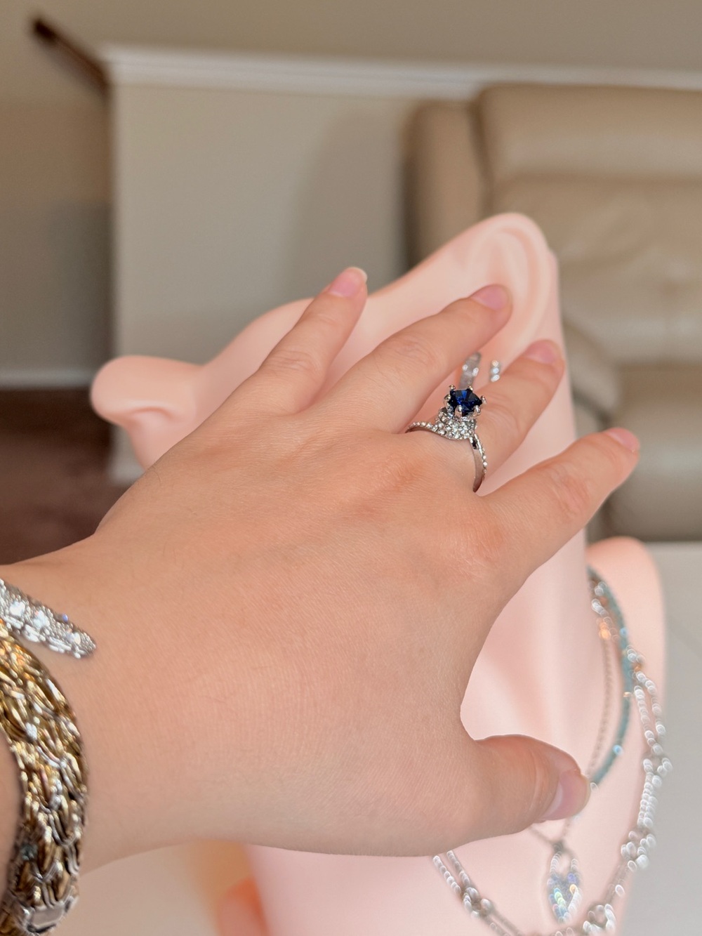 Silver Blue Sapphire Solitaire Ring - Picture 3 of 10